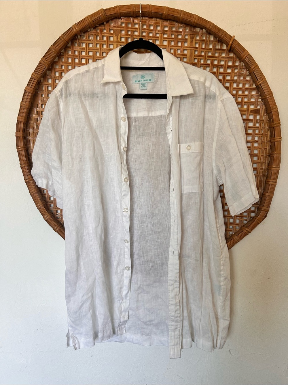 Beach House Men's White 100% Linen Short Sleeve Shirt